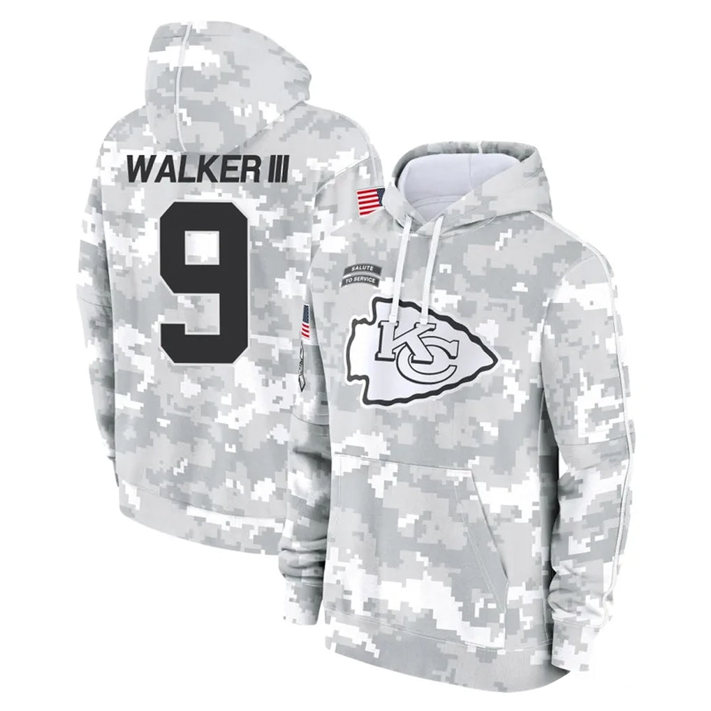 KC.Chiefs #9 Kenneth Walker III Player Arctic Camo Salute to Service Hoodies Limited Game Odoa Stitched Jerseys