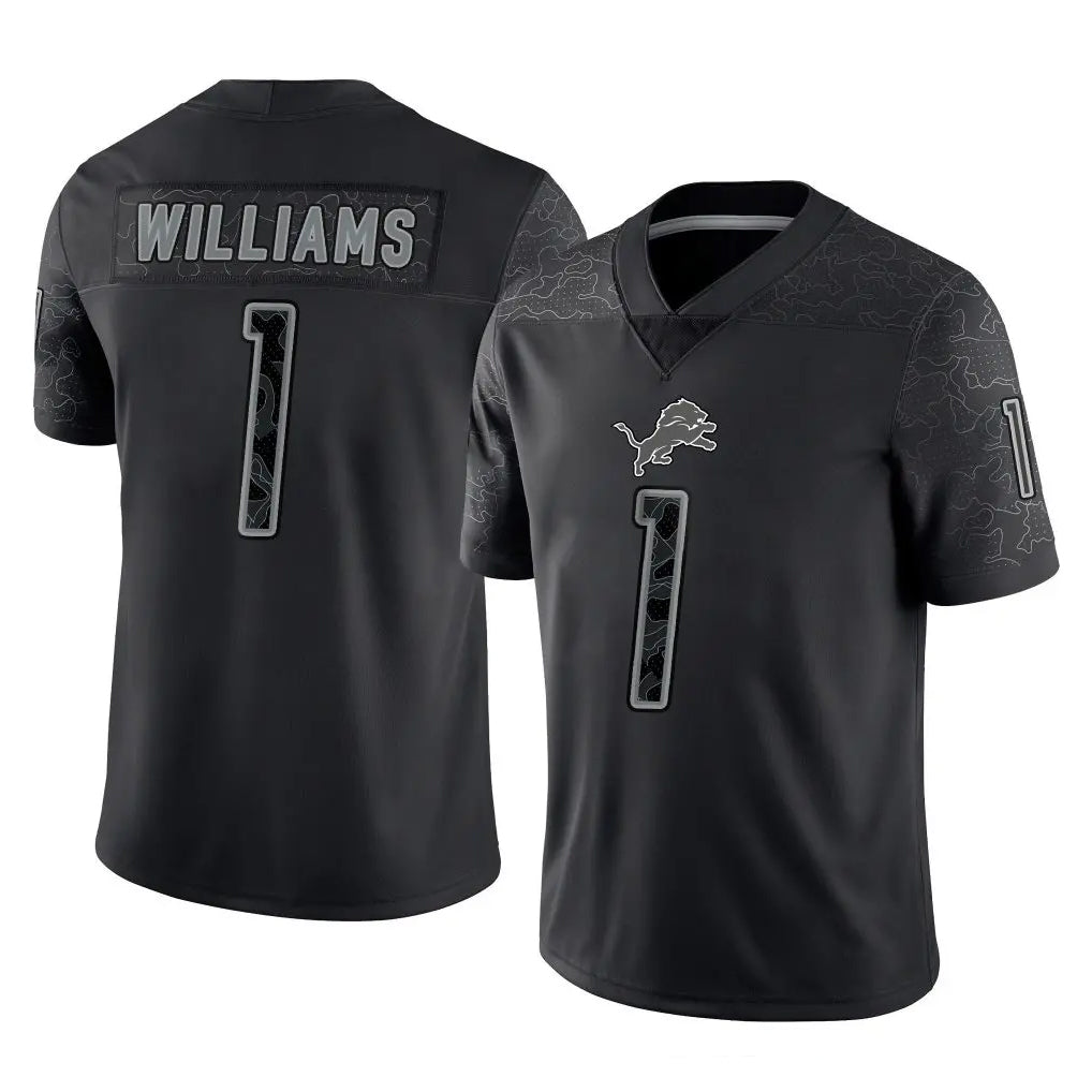 D.Lions #1 Jameson Williams Player Black Reflective Limited Home Game Odoa Stitched Jerseys