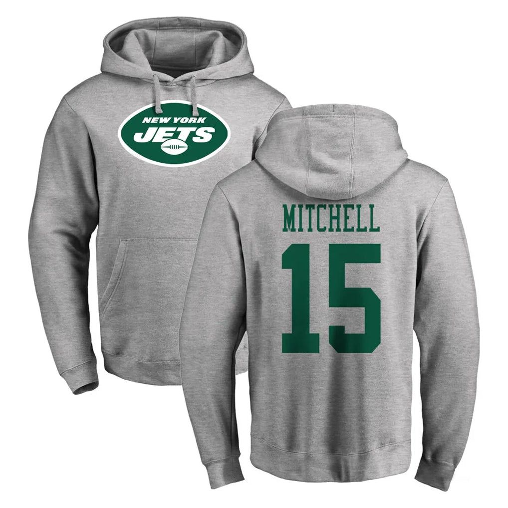 NY.Jets #15 Adonai Mitchell Player Gray LOGO Pullover Hoodies Limited Game Odoa Stitched Jerseys