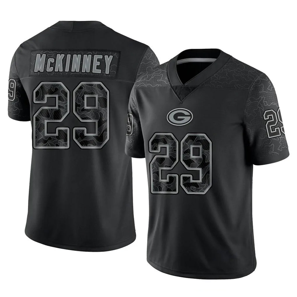GB.Packers #29 Xavier McKinney Player Black Reflective Limited Home Game Odoa Stitched Jerseys