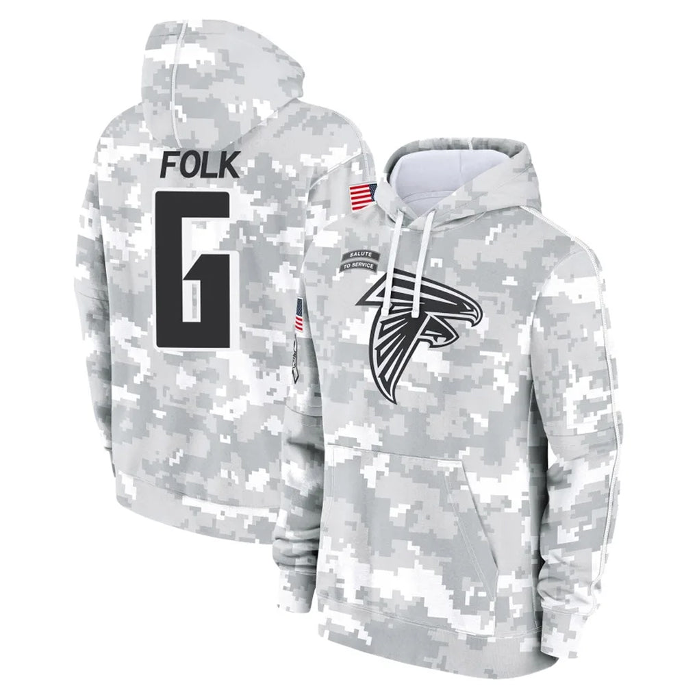 A.Falcons #6 Nick Folk Player Camo Arctic Salute to Service Hoodies Limited Odoa Stitched Jerseys