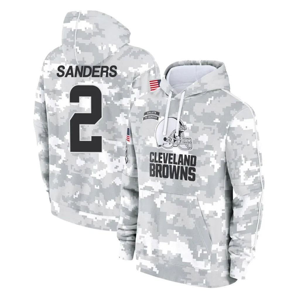 C.Browns #2 Shedeur Sanders Player Arctic Camo Salute to Service Hoodies Limited Game Odoa Stitched Jerseys