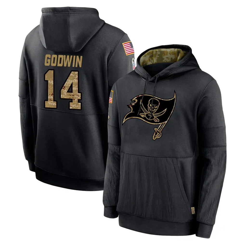 TB.Buccaneers #14 Chris Godwin Jr. Player Black Salute to Service Sideline Performance Pullover Hoodies Home Game Odoa Stitched Jerseys