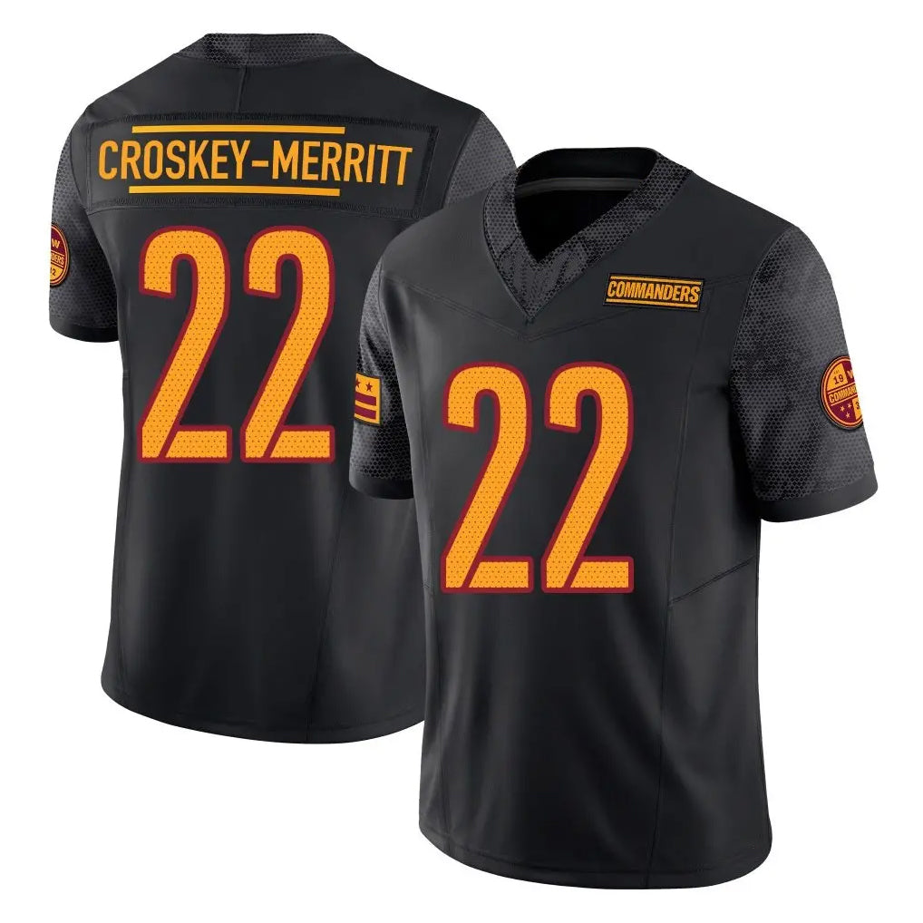 W.Commanders #22 Jacory Croskey-Merritt Player Black Limited Vapor F.U.S.E. Home Game Odoa Stitched Jerseys