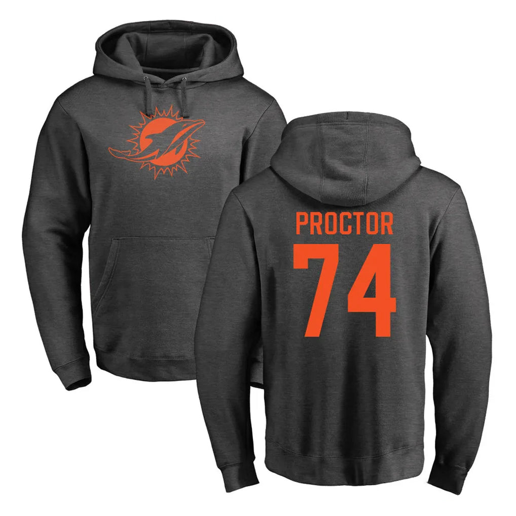 M.Dolphins #74 Kadyn Proctor Player Darkgray Pullover Hoodies Limited Odoa Stitched Jerseys