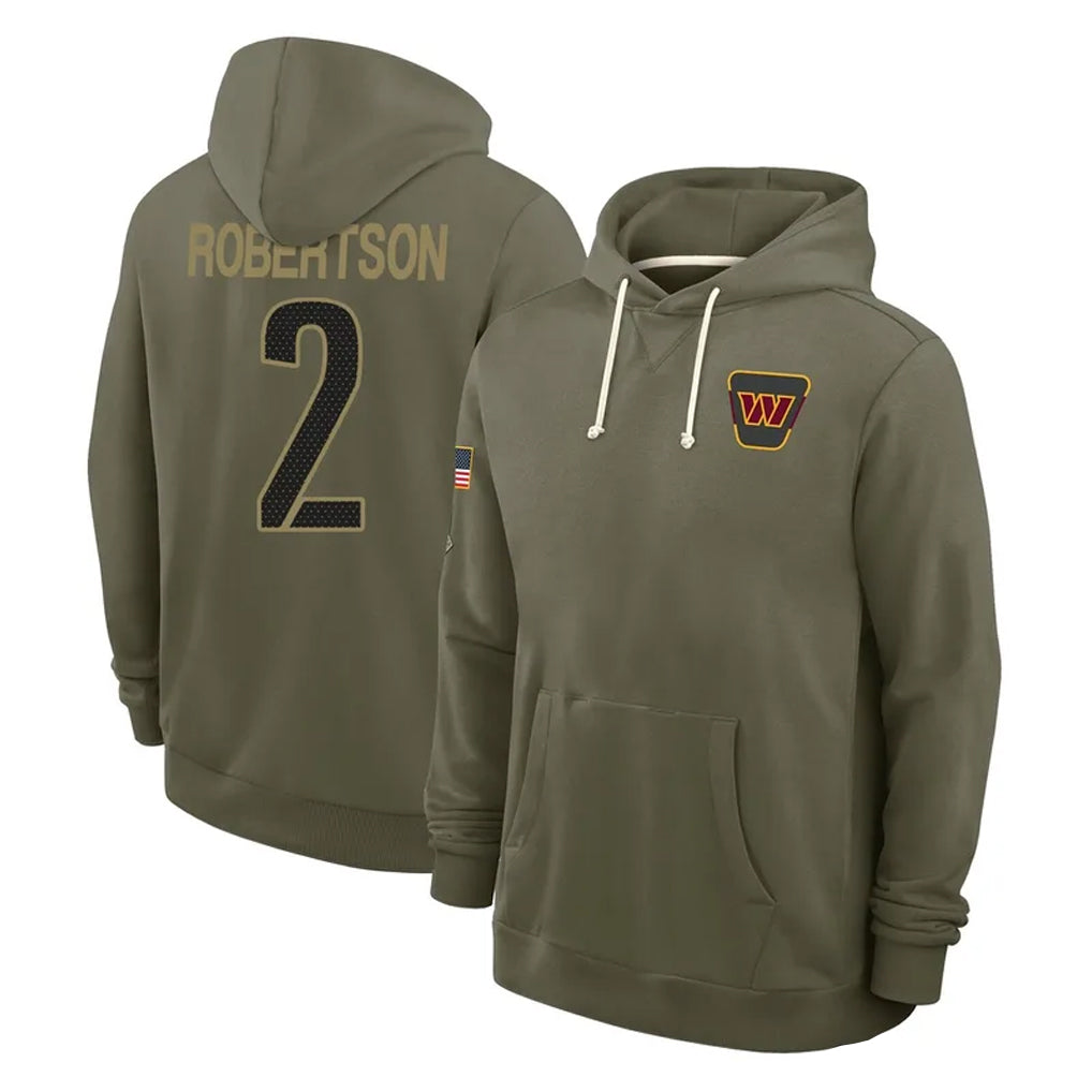W.Commanders #2 Amik Robertson Player Olive Salute to Service Pullover Hoodies Limited Home Odoa Stitched Jerseys