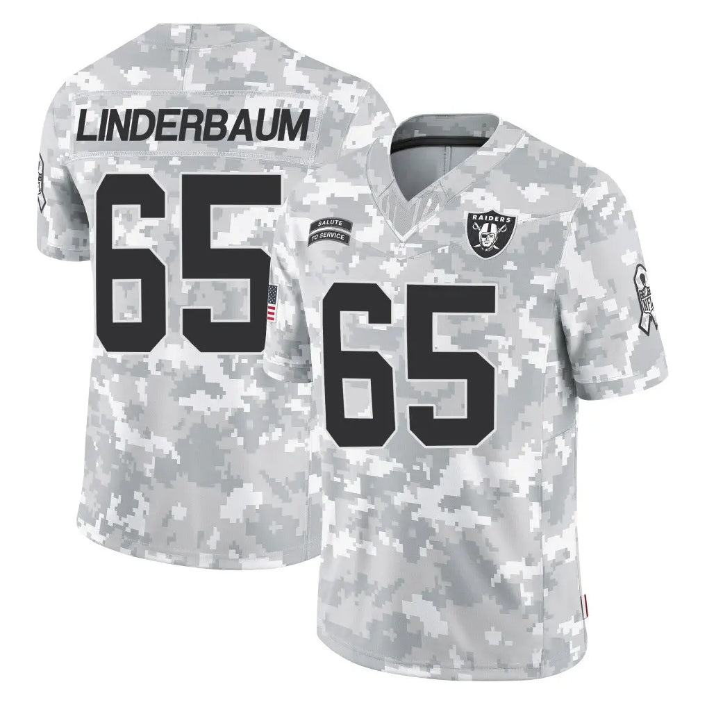LV.Raiders #65 Tyler Linderbaum Player Arctic Camo Salute To Service Limited Game Odoa Stitched Jerseys