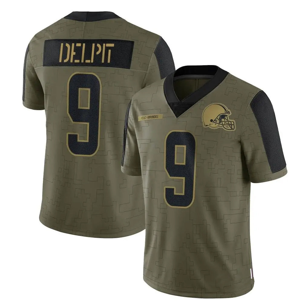 C.Browns #9 Grant Delpit Player Olive Salute to Service Limited Home Game Odoa Stitched Jerseys