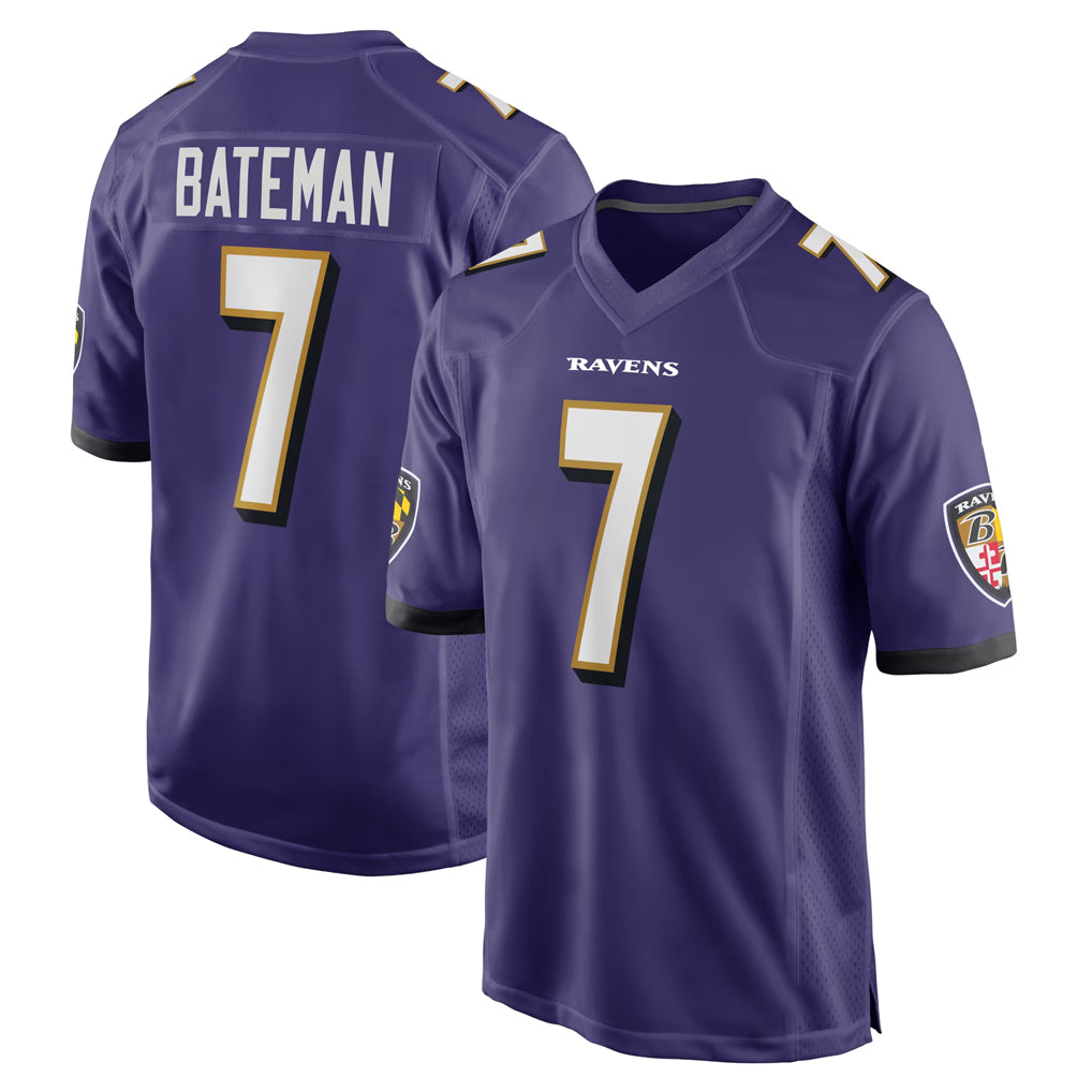 B.Ravens #7 Rashod Bateman Player Purple Home Game Odoa Stitched Jerseys