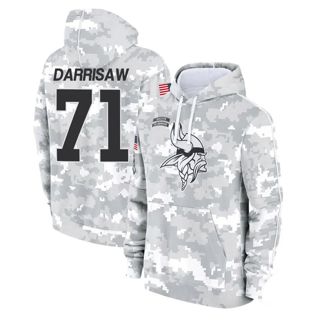 M.Vikings #71 Christian Darrisaw Player Arctic Camo Salute to Service Pullover Hoodies Limited Game Odoa Stitched Jerseys
