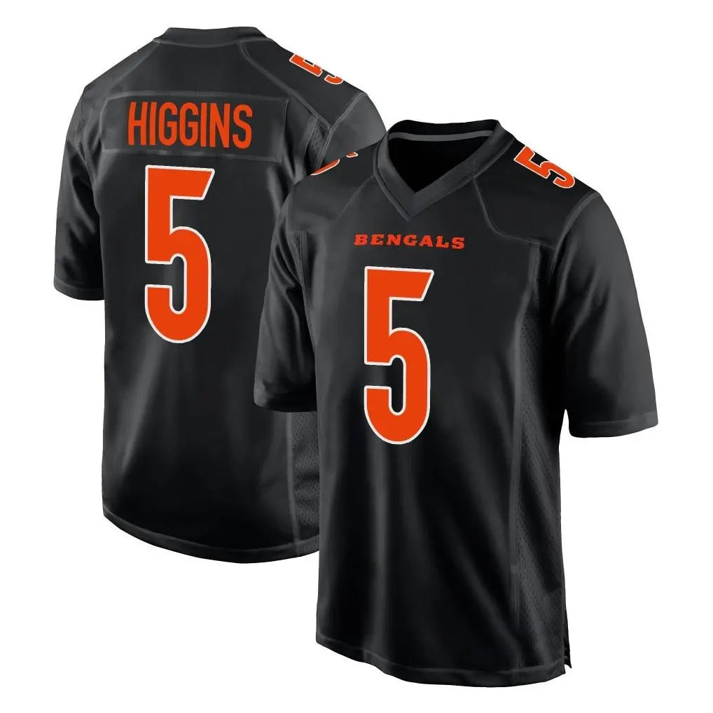 C.Bengals #5 Tee Higgins Player Black Fashion Game Odoa Stitched Jerseys