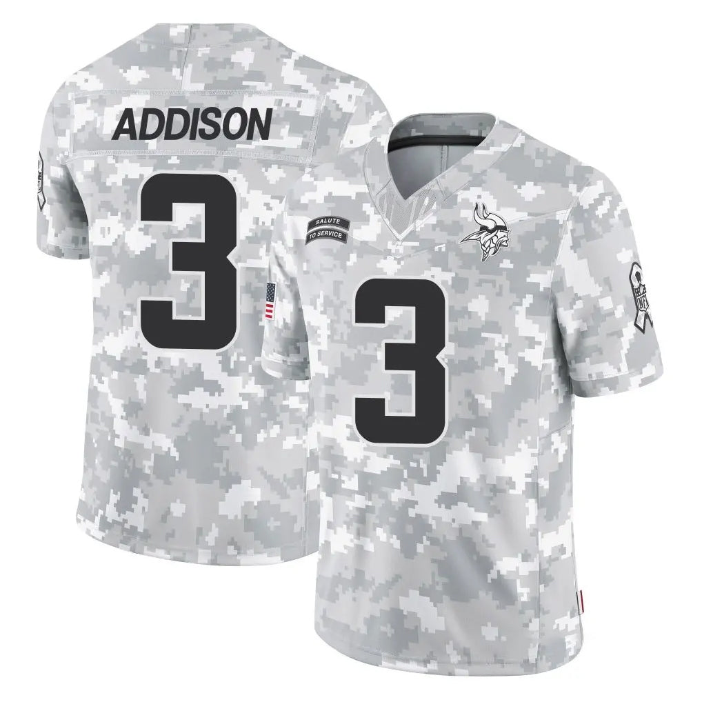 M.Vikings #3 Jordan Addison Player Arctic Camo Salute To Service Limited Game Odoa Stitched Jerseys