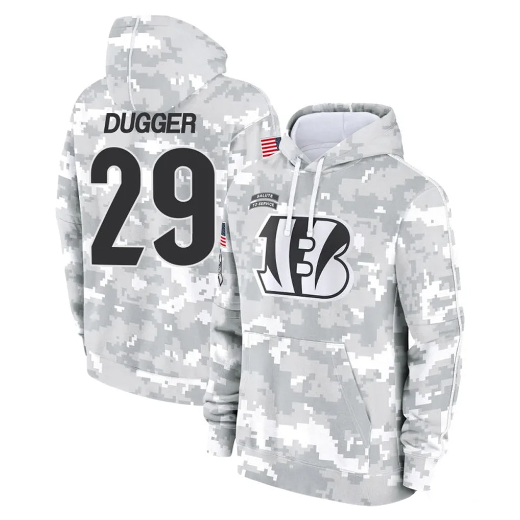 C.Bengals #29 Kyle Dugger Player Arctic Camo Salute to Service Pullover Hoodie Limited Odoa Stitched Jerseys