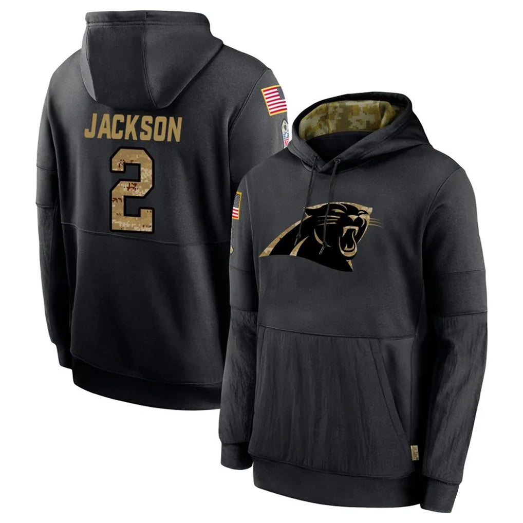 C.Panthers #2 Michael Jackson Player Black Salute to Service Pullover Hoodies Limited Game Odoa Stitched Jerseys