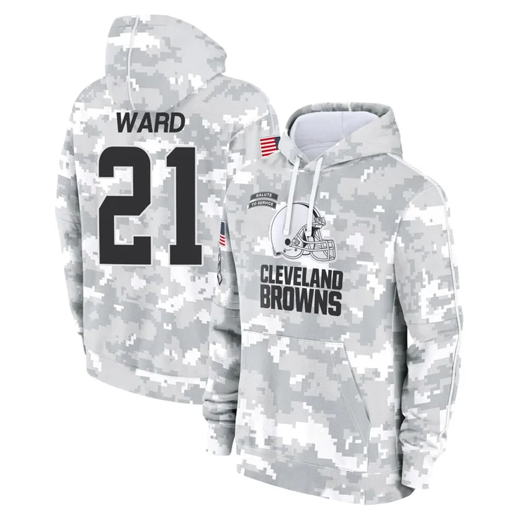 C.Browns #21 Denzel Ward Player Arctic Camo Salute to Service Hoodies Limited Game Odoa Stitched Jerseys