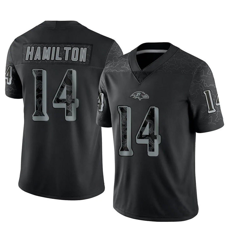 B.Ravens #14 Kyle Hamilton Player Black REFLECTIVE Limited Odoa Stitched Jerseys