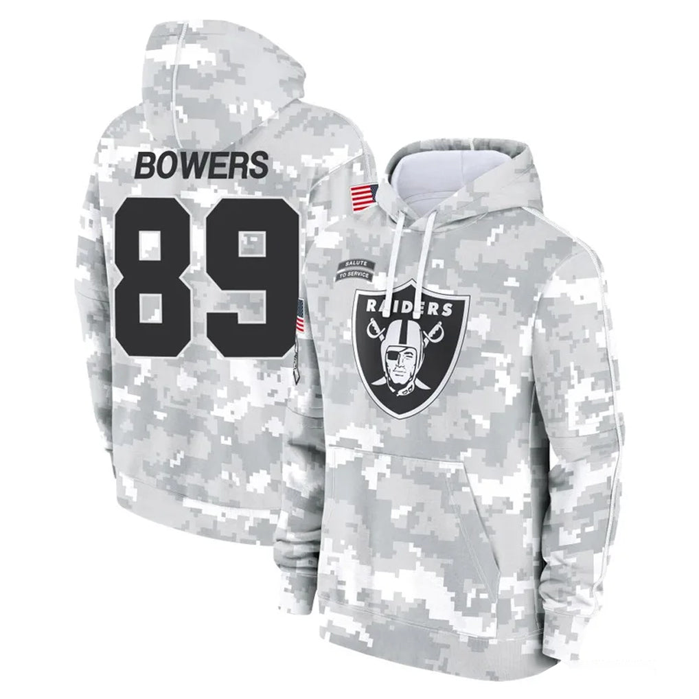 LV.Raiders #89 Brock Bowers Player Arctic Camo Salute to Service Hoodies Limited Game Odoa Stitched Jerseys