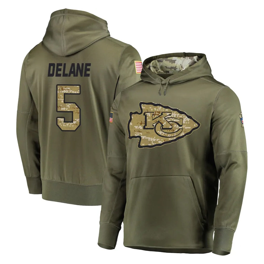 KC.Chiefs #5 Mansoor Delane Player Olive Salute to Service Pullover Hoodies Home Game Odoa Stitched Jerseys