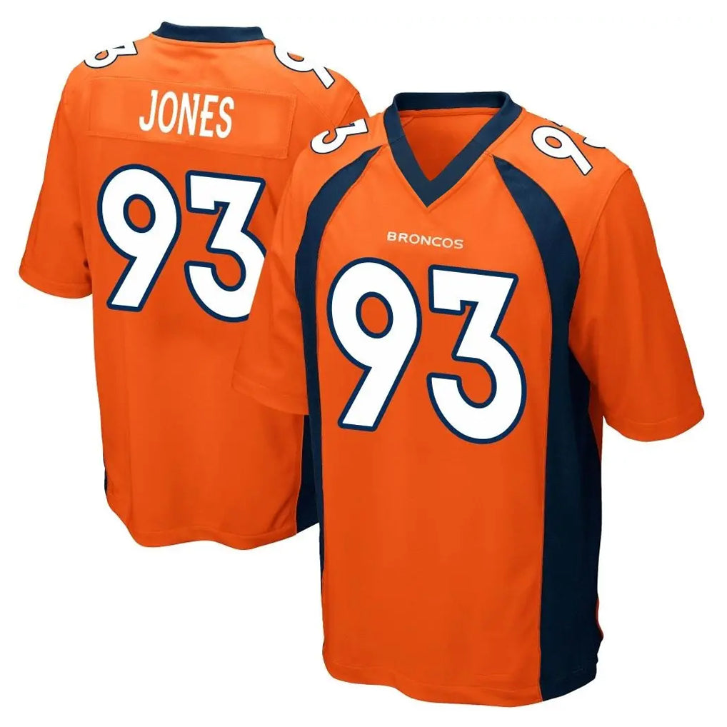 D.Broncos #93 D.J. Jones Player Orange Color Home Game Odoa Stitched Jerseys