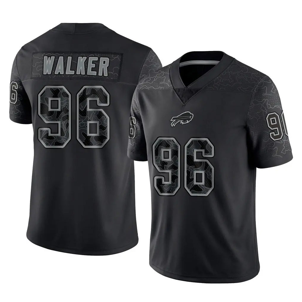 B.Bills #96 Deone Walker Player Black RFLCTV Limited Odoa Stitched Jerseys