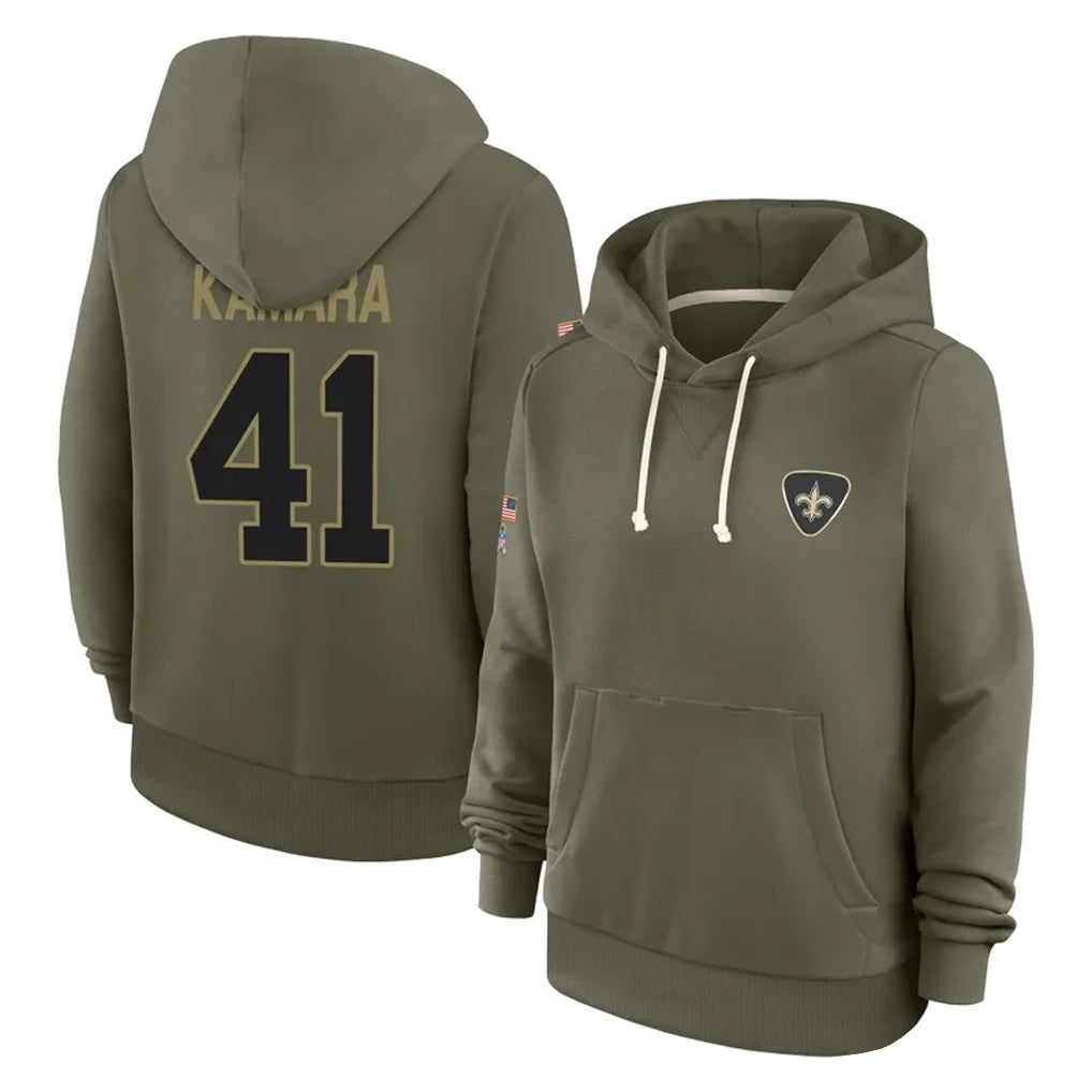 NO.Saints #41 Alvin Kamara Player Olive Salute to Service Pullover Hoodies Limited Odoa Stitched Jerseys