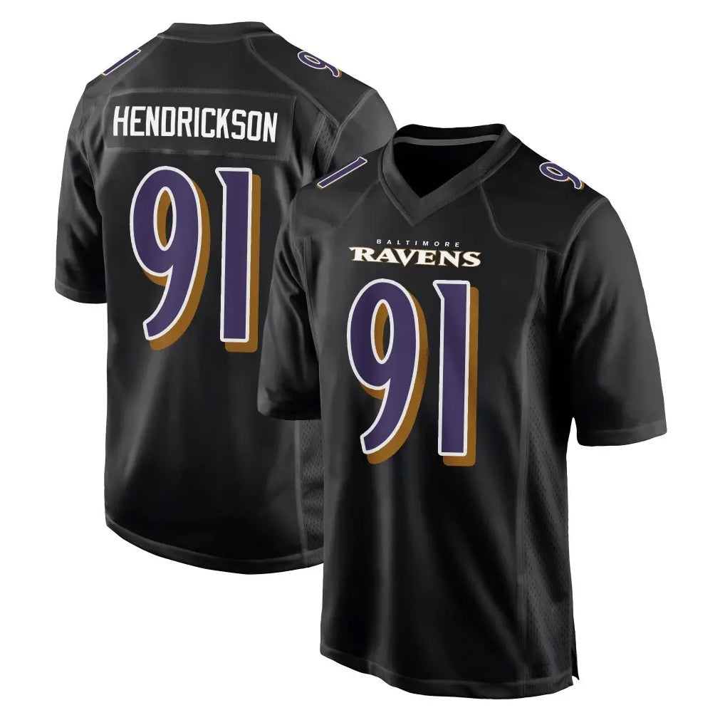 B.Ravens #91 Trey Hendrickson Player Black Carbon Fashion Home Odoa Stitched Jerseys