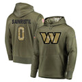 W.Commanders #0 Mike Sainristil Player Olive Salute to Service Pullover Hoodie Limited Home Game Odoa Stitched Jerseys