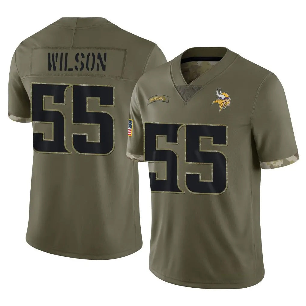 M.Vikings #55 Eric Wilson Player Olive Salute To Service Limited Odoa Stitched Jerseys
