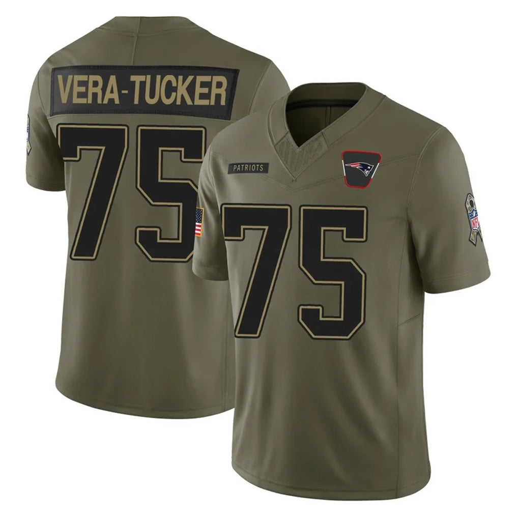NE.Patriots #75 Alijah Vera-Tucker Player Olive 2025 Salute To Service Limited Odoa Stitched Jerseys