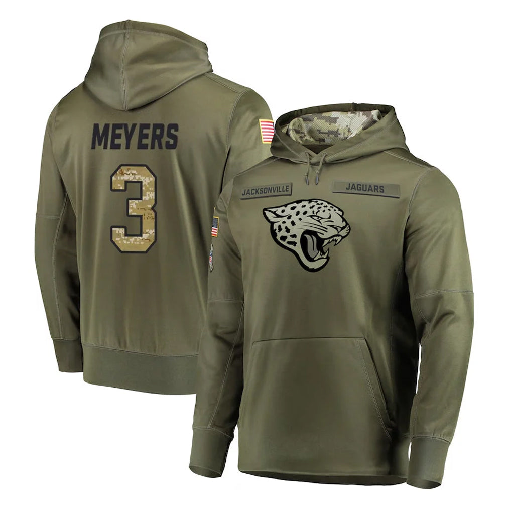J.Jaguars #3 Jakobi Meyers Player Olive Salute to Service Pullover Hoodies Home Game Odoa Stitched Jerseys
