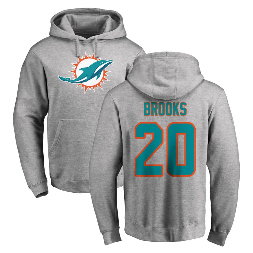 M.Dolphins #20 Jordyn Brooks Player Gray LOGO Pullover Hoodies Limited Odoa Stitched Jerseys