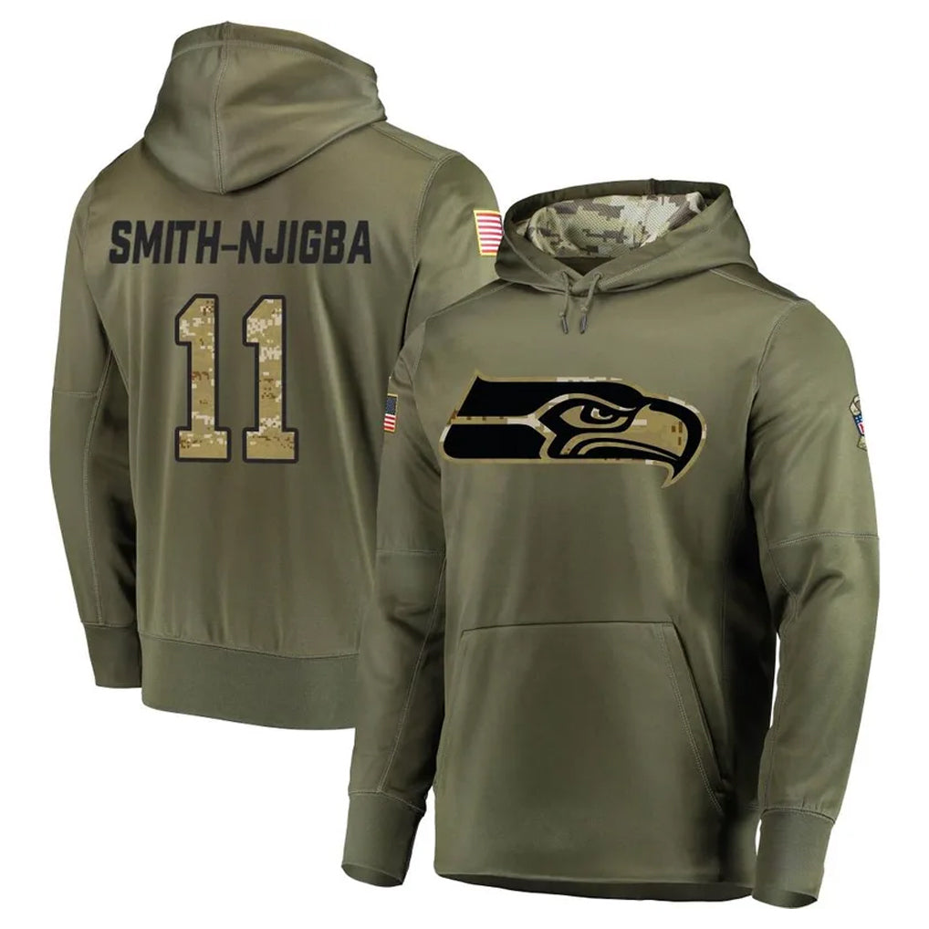 S.Seahawks #13 Ernest Jones IV Player Olive Salute to Service Pullover Hoodie Home Game Odoa Stitched Jerseys