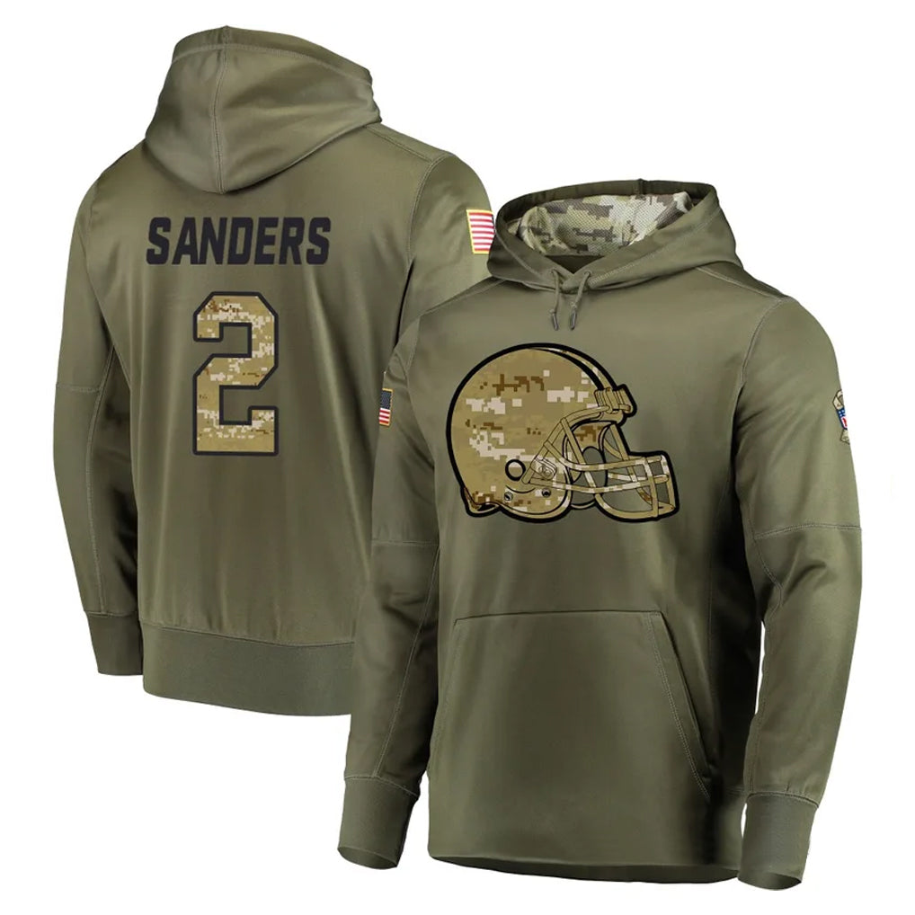 C.Browns #2 Shedeur Sanders Player Olive Salute to Service Pullover Hoodies Home Game Odoa Stitched Jerseys
