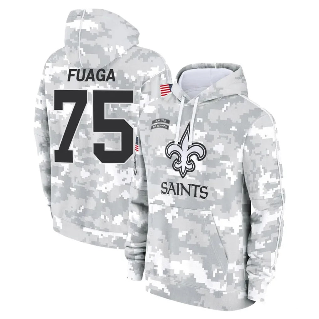 NO.Saints #75 Taliese Fuaga Player Arctic Camo Salute to Service Pullover Hoodies Limited Game Odoa Stitched Jerseys