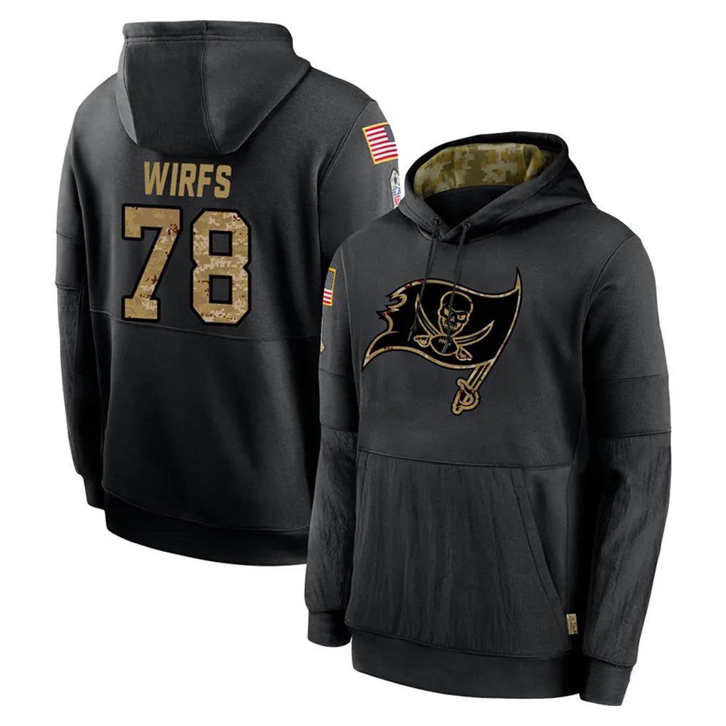 TB.Buccaneers #78 Tristan Wirfs Player Black Salute to Service Sideline Performance Pullover Hoodies Home Game Odoa Stitched Jerseys