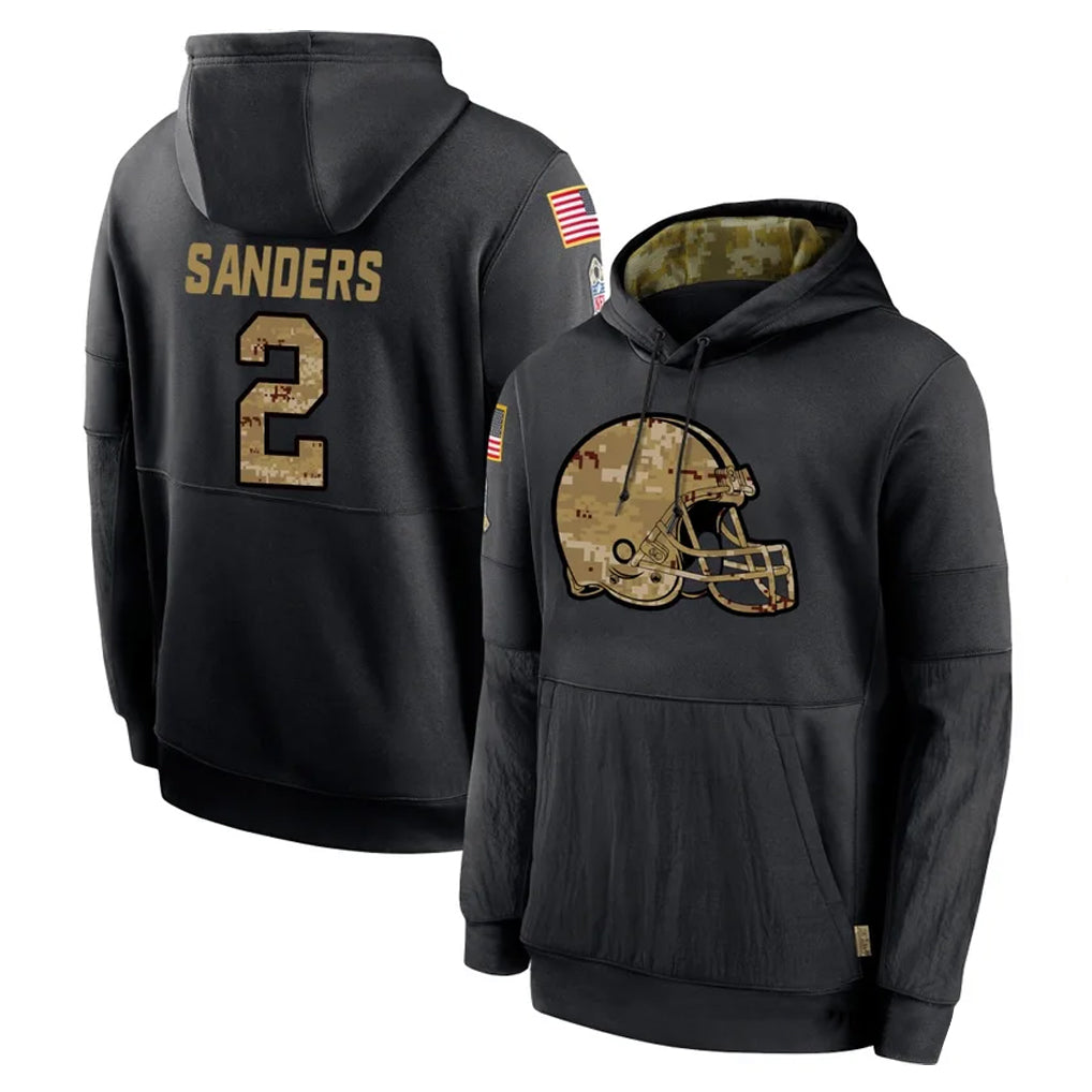C.Browns #2 Shedeur Sanders Player Black Salute to Service Pullover Hoodies Limited Odoa Stitched Jerseys
