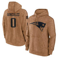 NE.Patriots #0 Christian Gonzalez Player Brown Salute to Service Pullover Hoodies Limited Game Odoa Stitched Jerseys