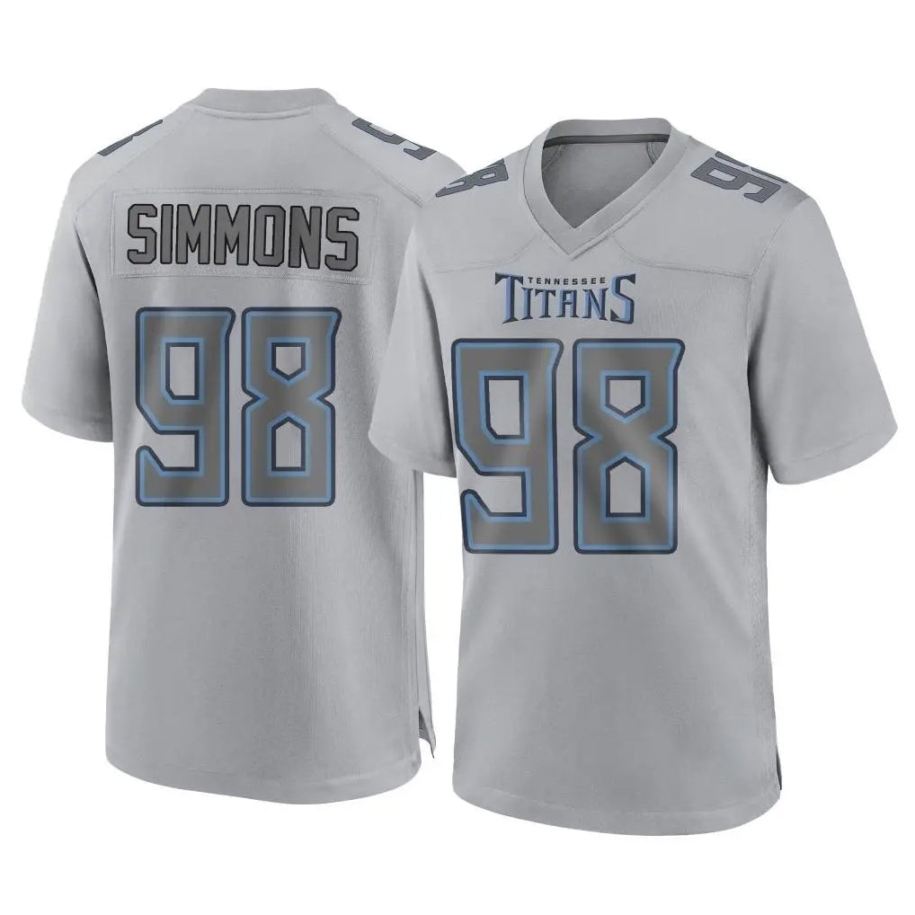 T.Titans #98 Jeffery Simmons Player Gray Atmosphere Fashion Home Game Odoa Stitched Jerseys