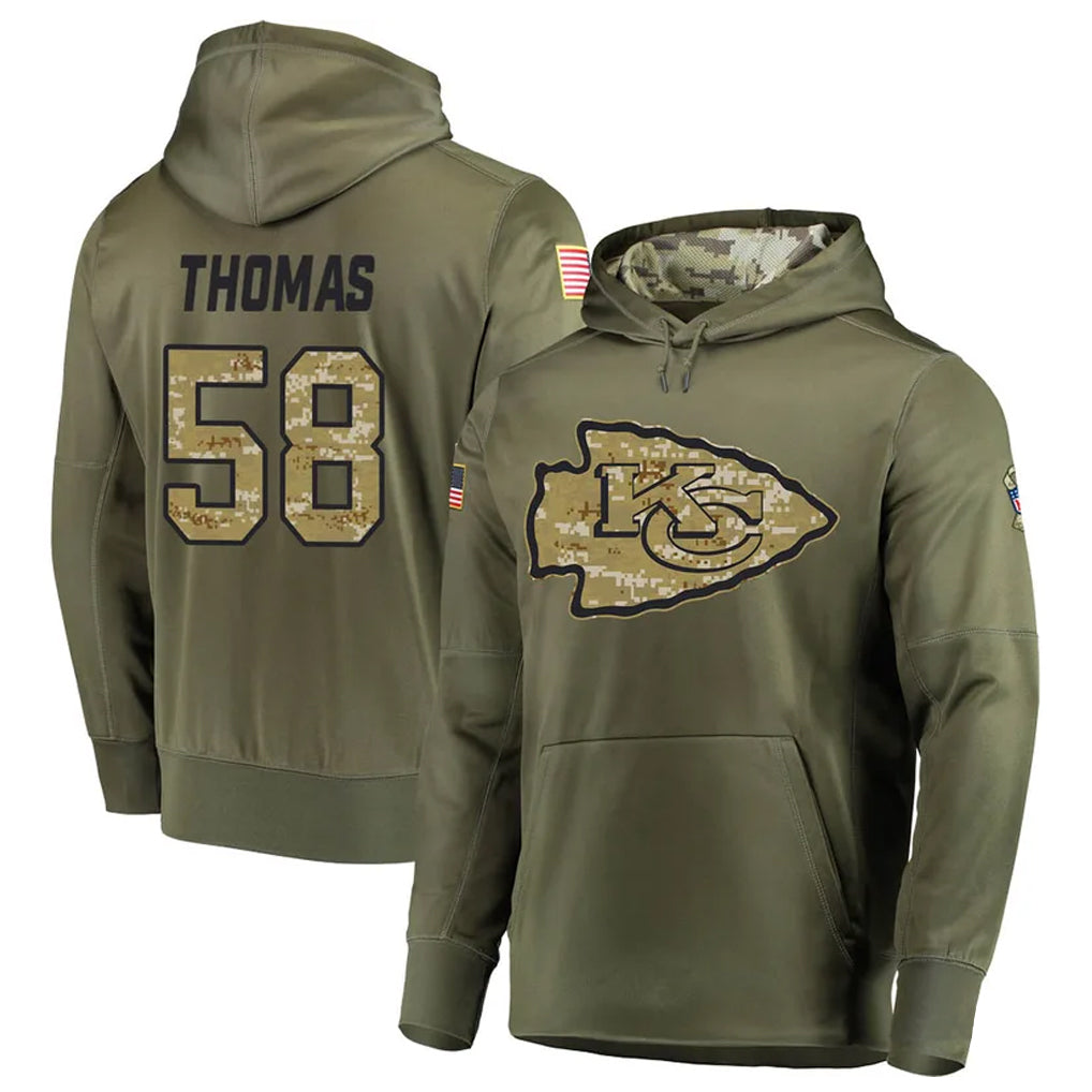 KC.Chiefs #58 Derrick Thomas Player Salute to Service Limited Olive Hoodies Odoa Stitched Jerseys