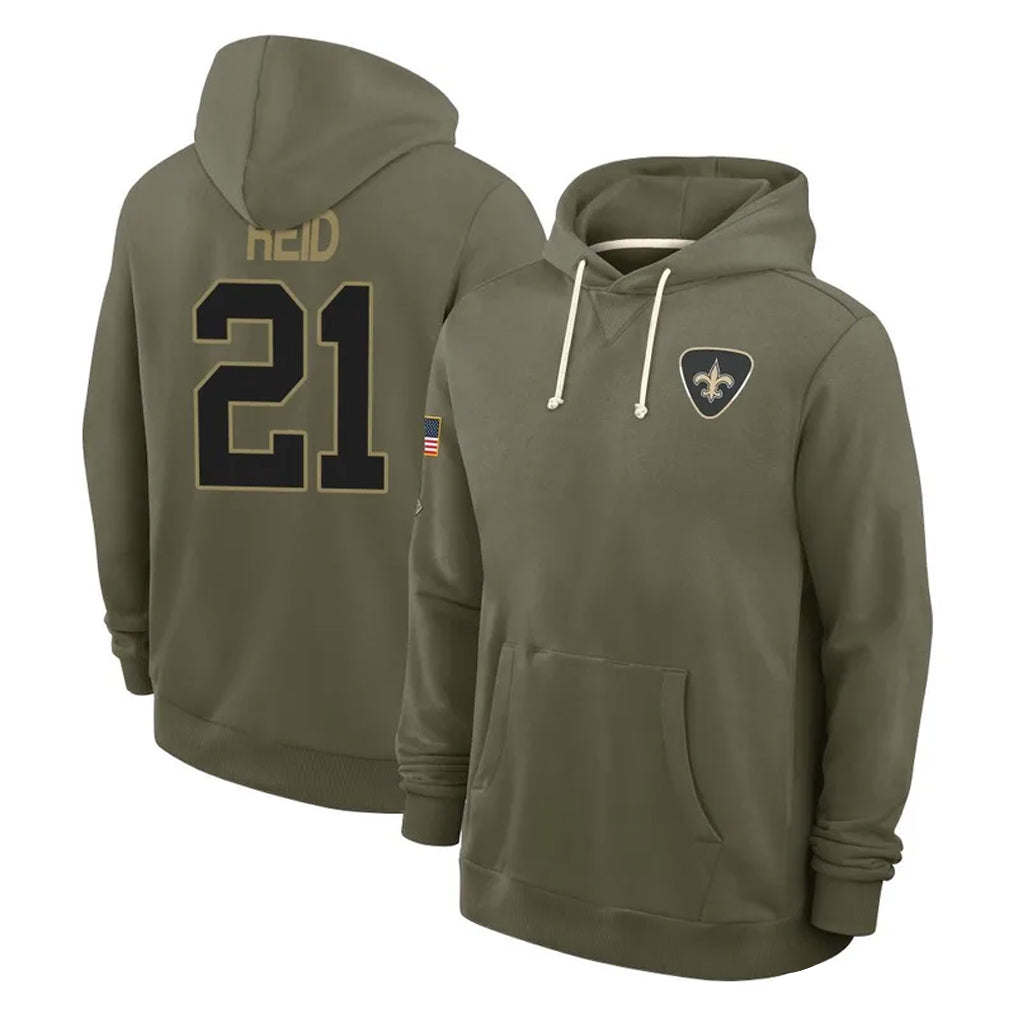 NO.Saints #21 Justin Reid Player Olive Salute to Service Pullover Hoodies Limited Odoa Stitched Jerseys