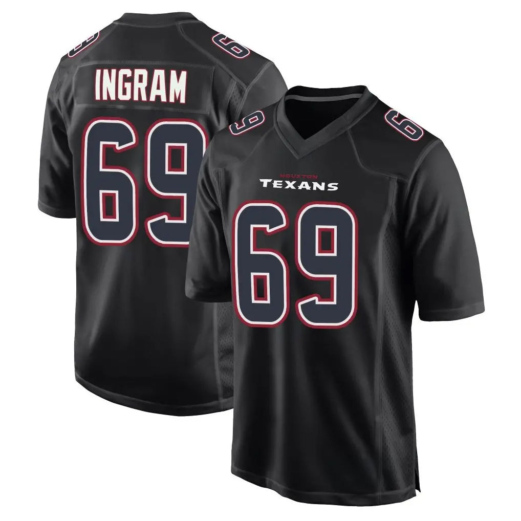 H.Texans #69 Ed Ingram Player Black Fashion Home Game Odoa Stitched Jerseys