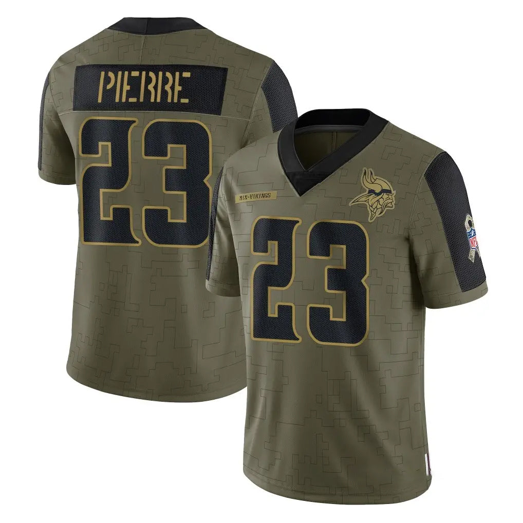 M.Vikings #23 James Pierre Player Olive Salute To Service Limited Game Odoa Stitched Jerseys