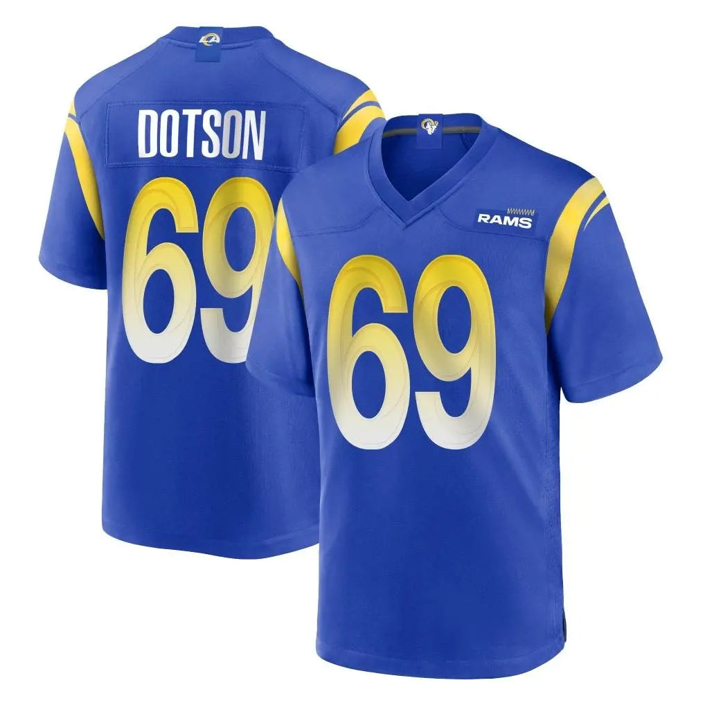LA.Rams #69 Kevin Dotson Player Royal Home Game Odoa Stitched Jerseys