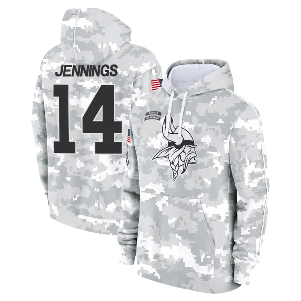 M.Vikings #14 Jauan Jennings Player Arctic Camo Salute to Service Pullover Hoodies Limited Game Odoa Stitched Jerseys