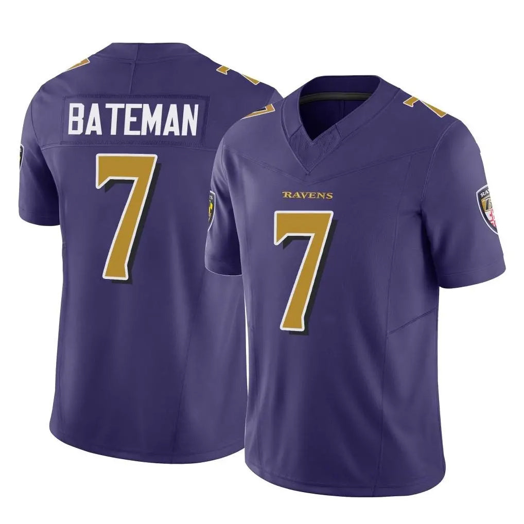 B.Ravens #7 Rashod Bateman Player Purple Vapor F.U.S.E. Limited Odoa Stitched Jerseys