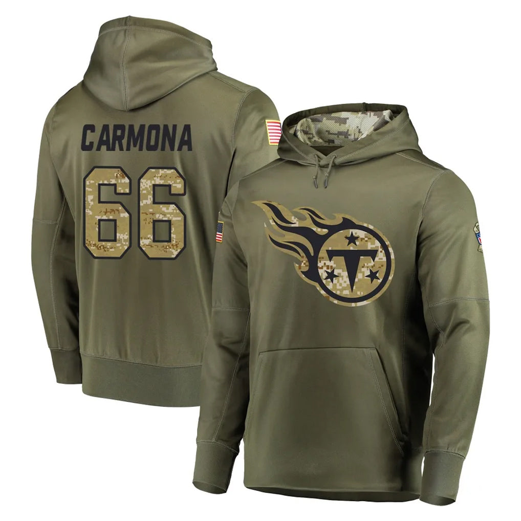T.Titans #66 Fernando Carmona Jr. Player Olive Salute to Service Pullover Hoodies Home Game Odoa Stitched Jerseys