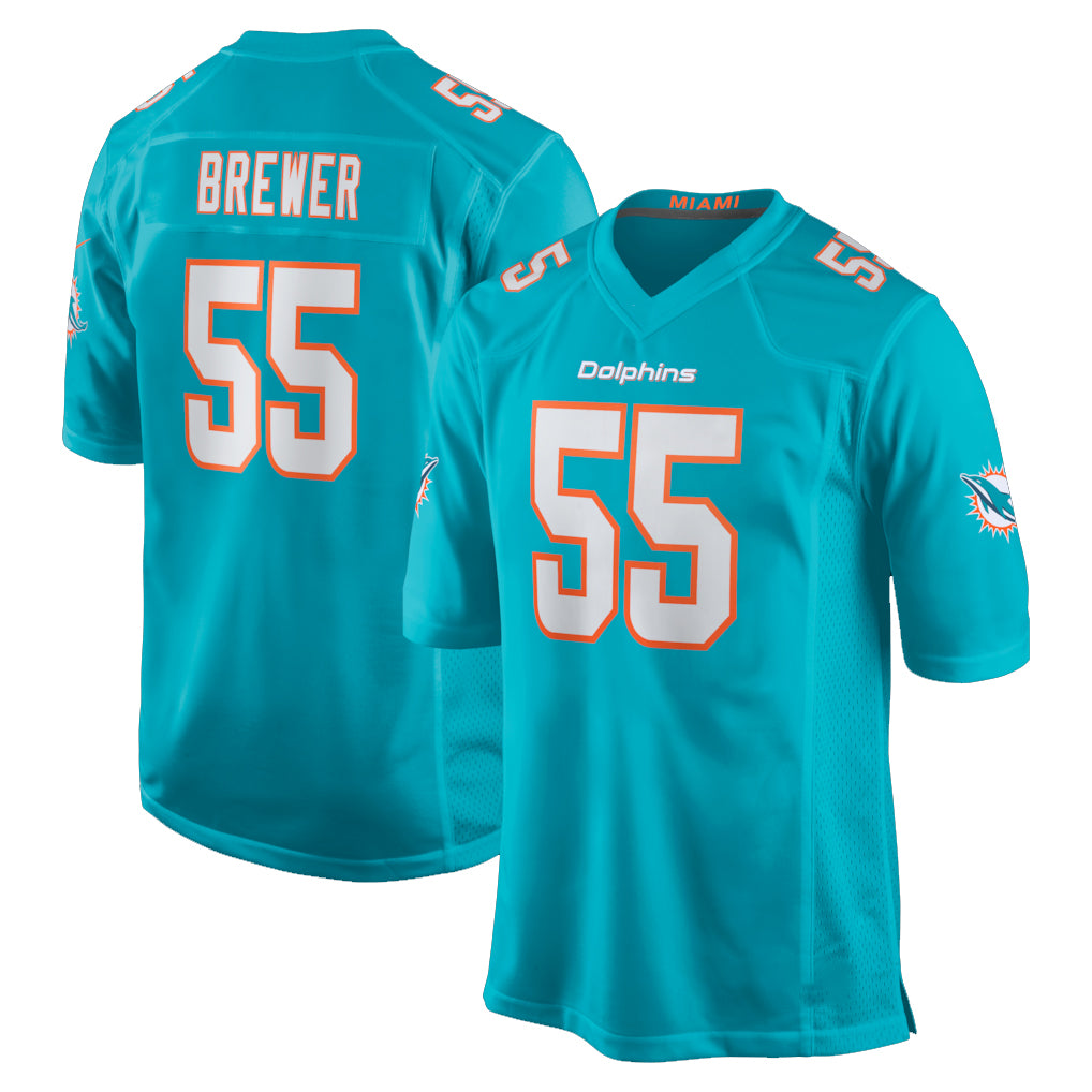 M.Dolphins #55 Aaron Brewer Player Aqua Home Game Odoa Stitched Jerseys