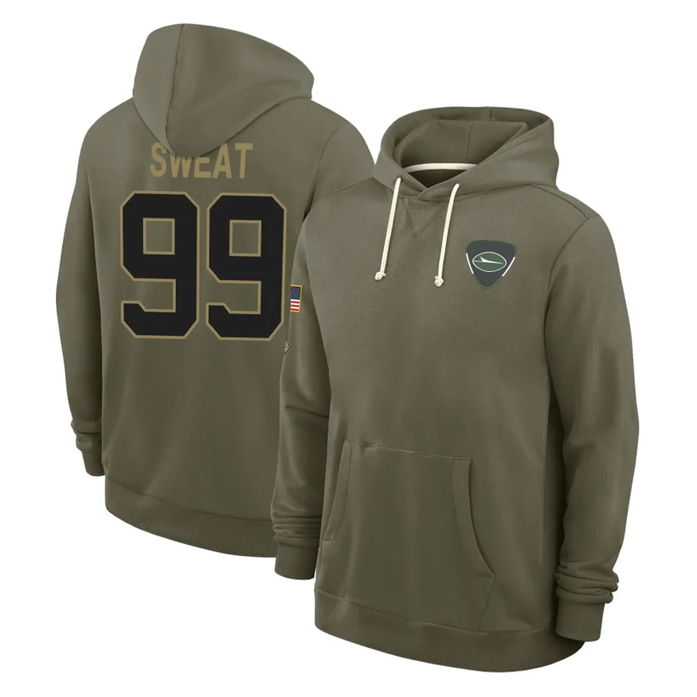 NY.Jets #99 T'Vondre Sweat Player Olive Salute to Service Pullover Hoodies Limited Odoa Stitched Jerseys