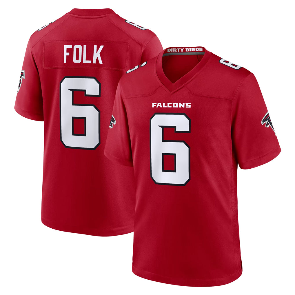 A.Falcons #6 Nick Folk Player Red Team Color Home Game Odoa Stitched Jerseys