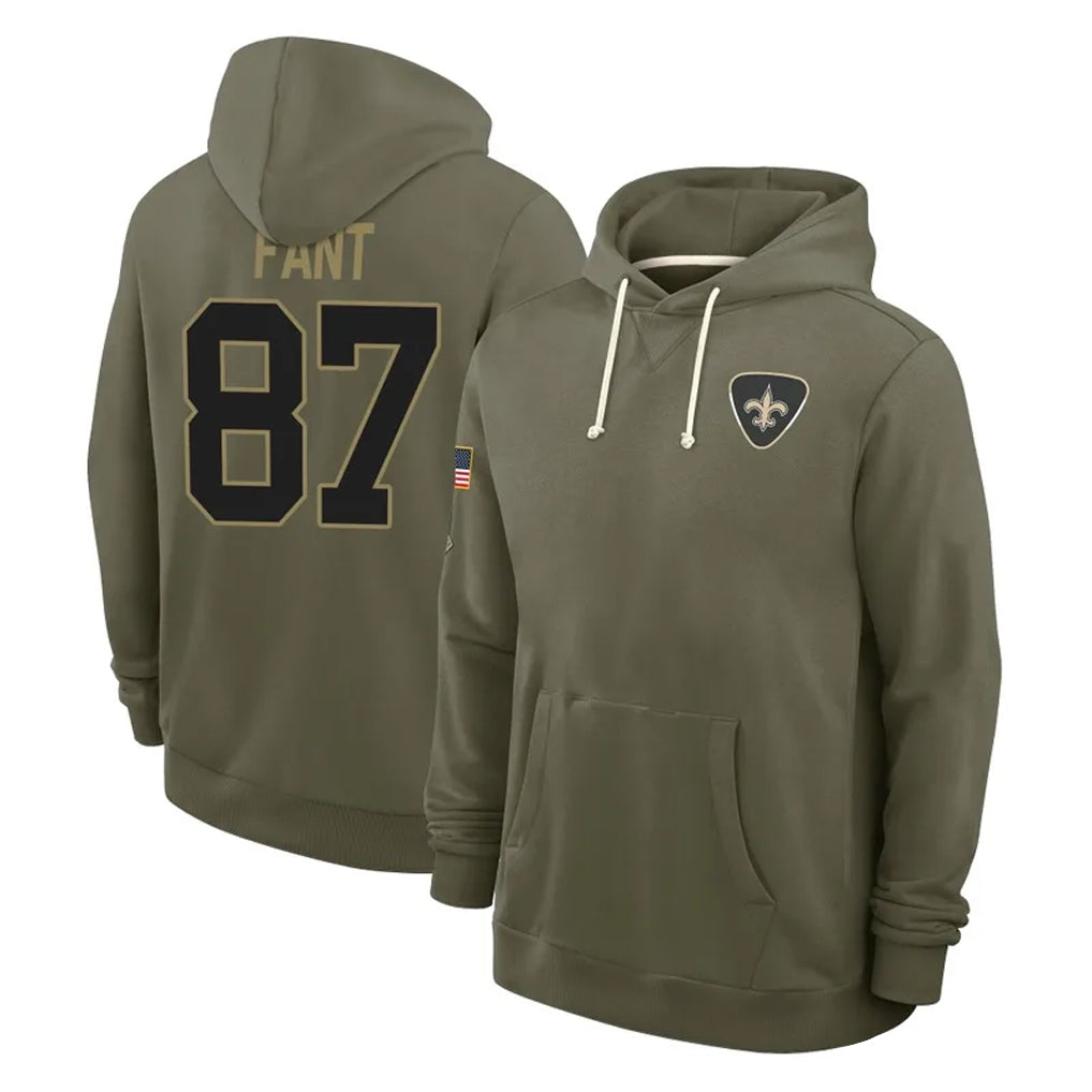 NO.Saints #87 Noah Fant Player Olive Salute to Service Pullover Hoodies Limited Odoa Stitched Jerseys